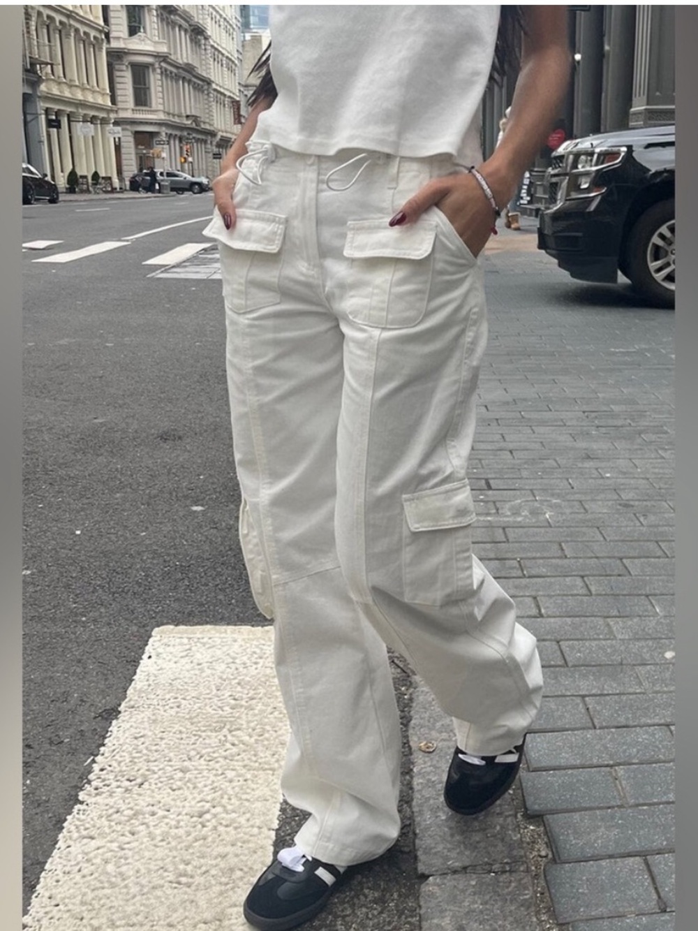 NWOT White Cargo Pocket Pants - Straight Leg Utility Style
